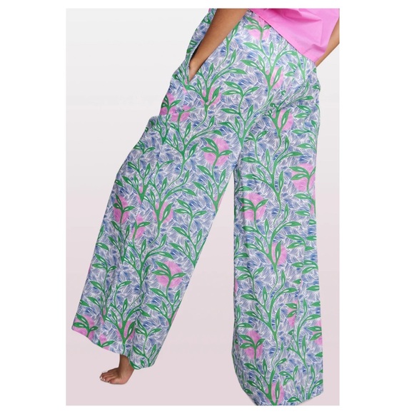 Liberty & Justice Drawstring Waist Cover Up Pants Green/Pink Botanical Print - Picture 3 of 7